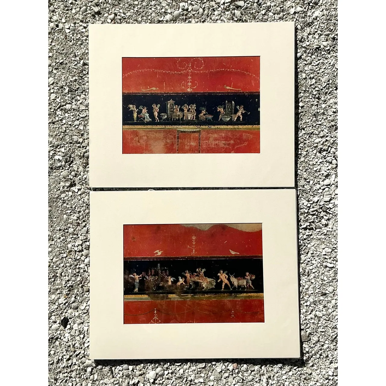 Vintage Italian Pompeii Fresco Original Prints - Set of 2