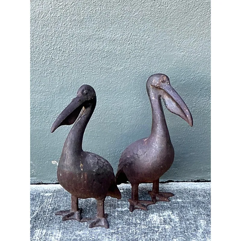 Vintage Boho Patinated Wrought Iron Pelicans - Set of 2 — additional photo 1