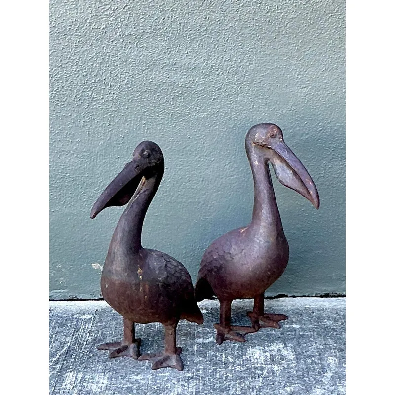 Vintage Boho Patinated Wrought Iron Pelicans - Set of 2 — additional photo 2