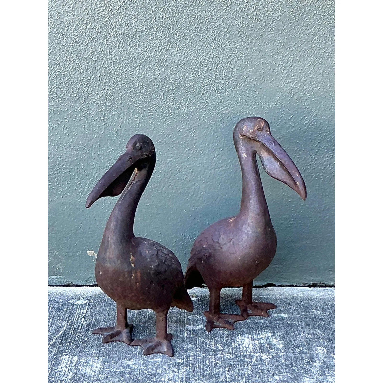 Vintage Boho Patinated Wrought Iron Pelicans - Set of 2 — additional photo 4