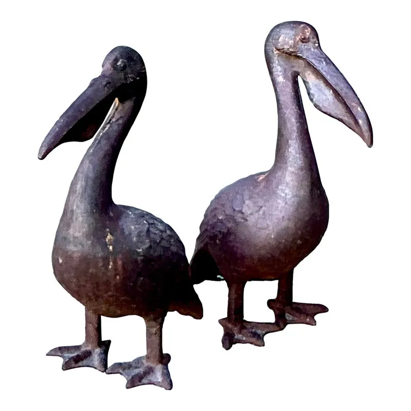 Vintage Boho Patinated Wrought Iron Pelicans - Set of 2 — additional photo 1