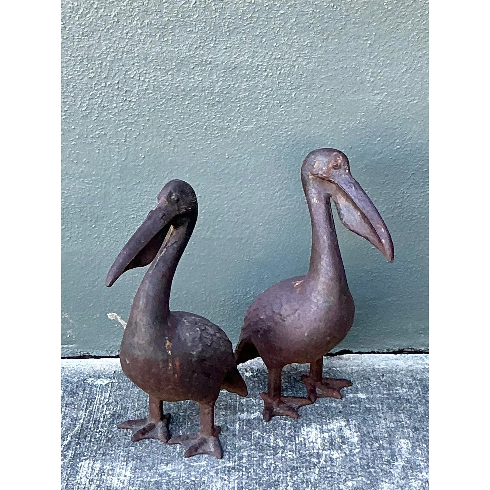 Vintage Boho Patinated Wrought Iron Pelicans - Set of 2 — additional photo 6