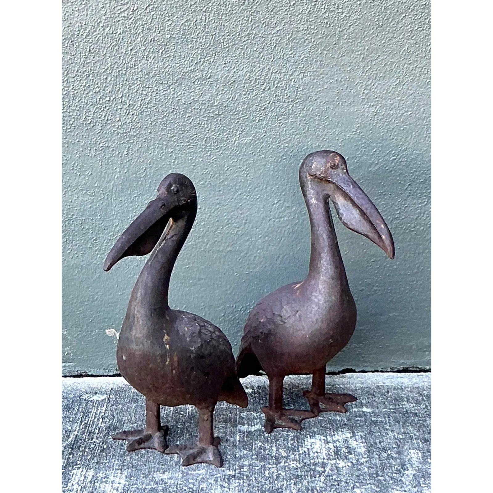 Vintage Boho Patinated Wrought Iron Pelicans - Set of 2 — additional photo 7