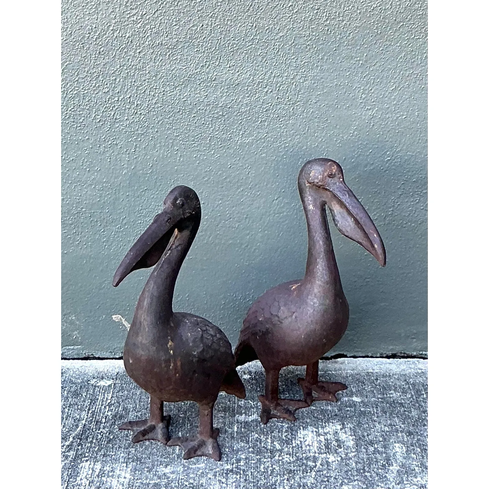 Vintage Boho Patinated Wrought Iron Pelicans - Set of 2 — additional photo 8