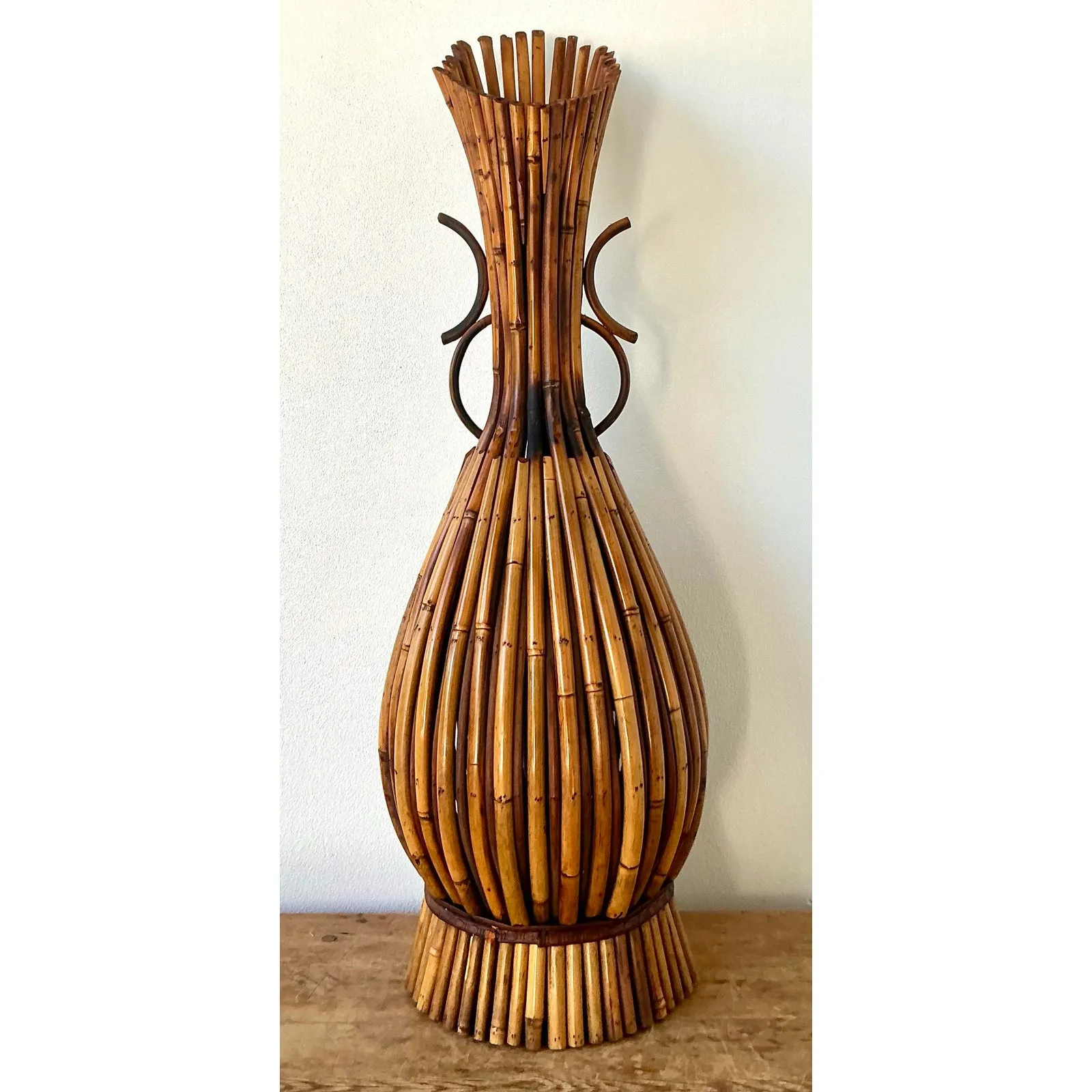 Vintage Boho Bent Bamboo Floor Vase — additional photo 1
