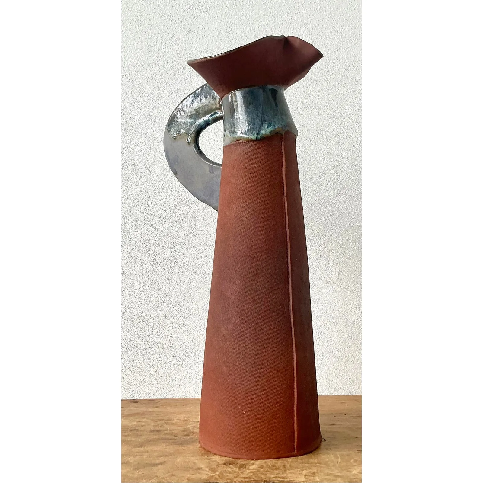 Vintage Boho Original Studio Pottery Pitcher - Ceramic, 7.75W x 16.25H — additional photo 1