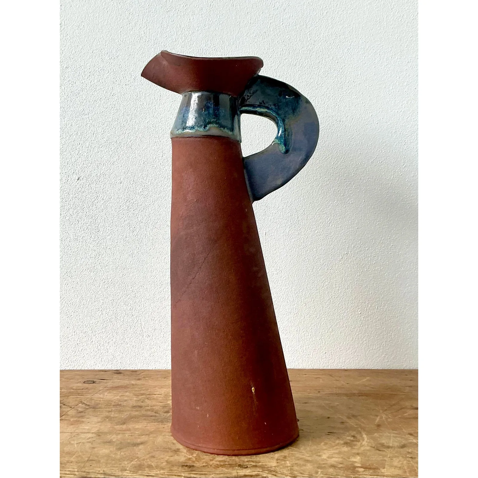Vintage Boho Original Studio Pottery Pitcher - Ceramic, 7.75W x 16.25H — additional photo 4