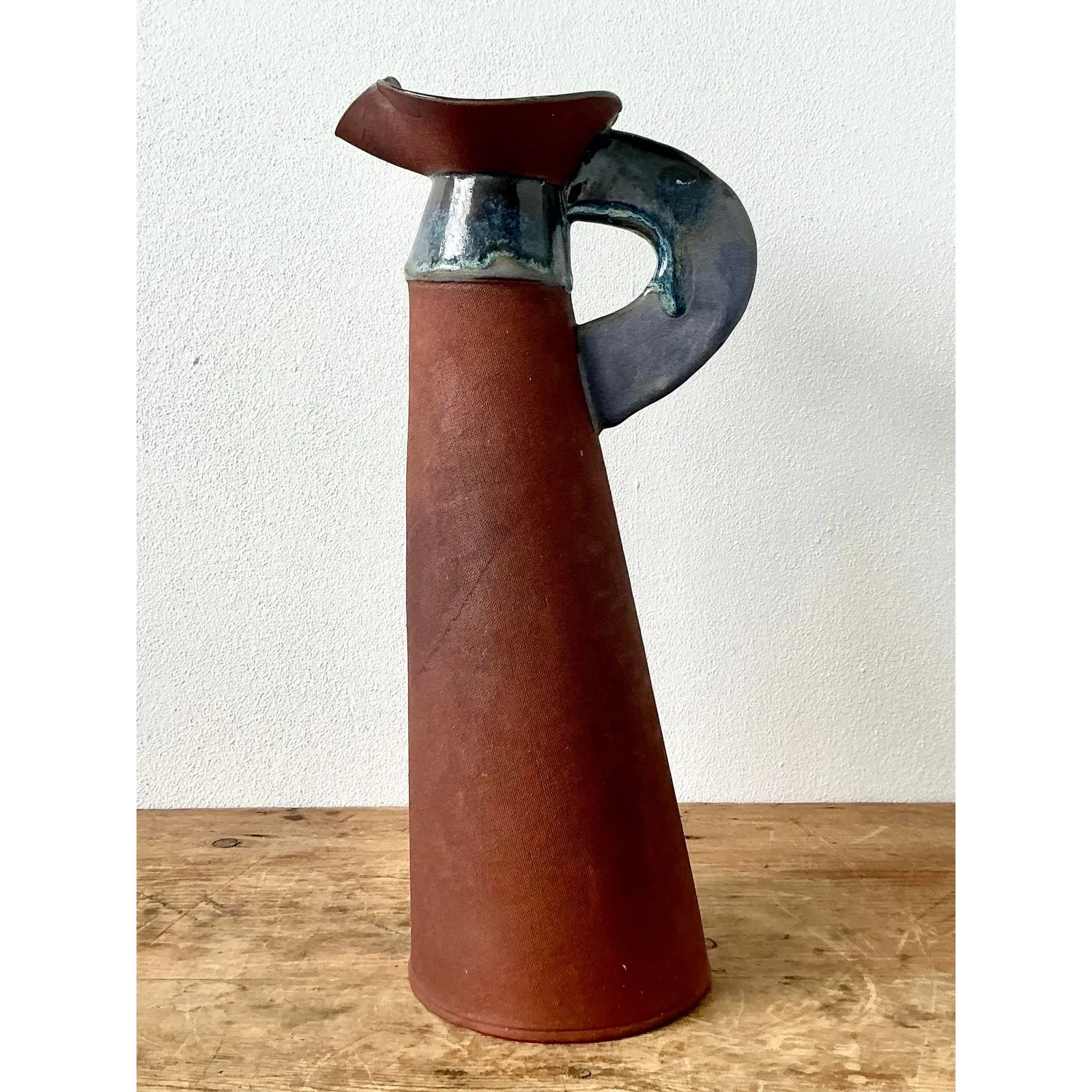 Vintage Boho Original Studio Pottery Pitcher - Ceramic, 7.75W x 16.25H — additional photo 5