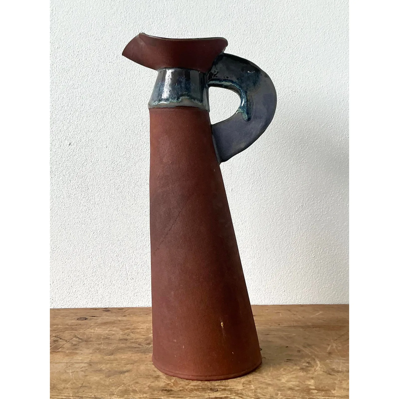 Vintage Boho Original Studio Pottery Pitcher - Ceramic, 7.75W x 16.25H — additional photo 7