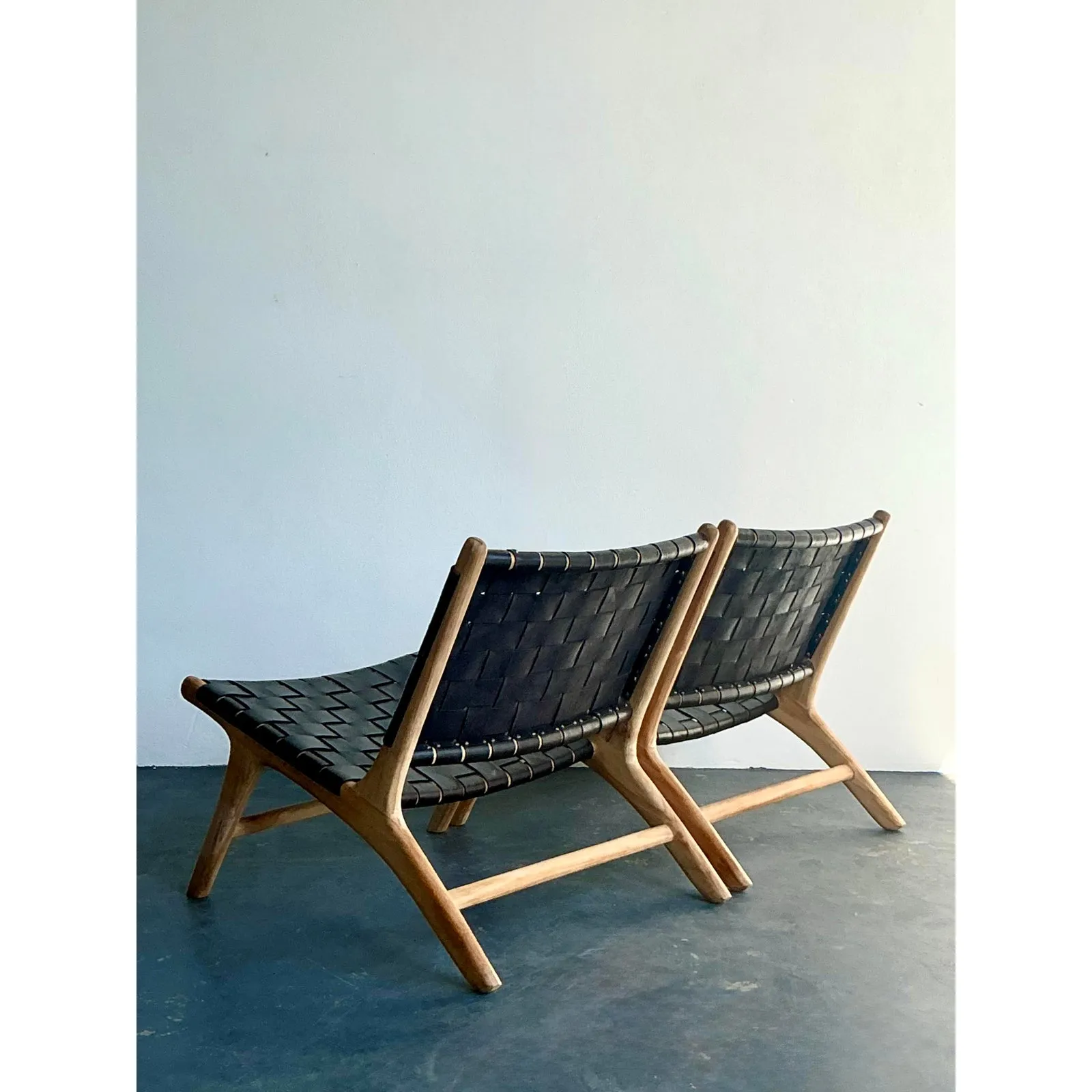 Vintage Boho Woven Leather Lounge Chairs - A Pair — additional photo 5