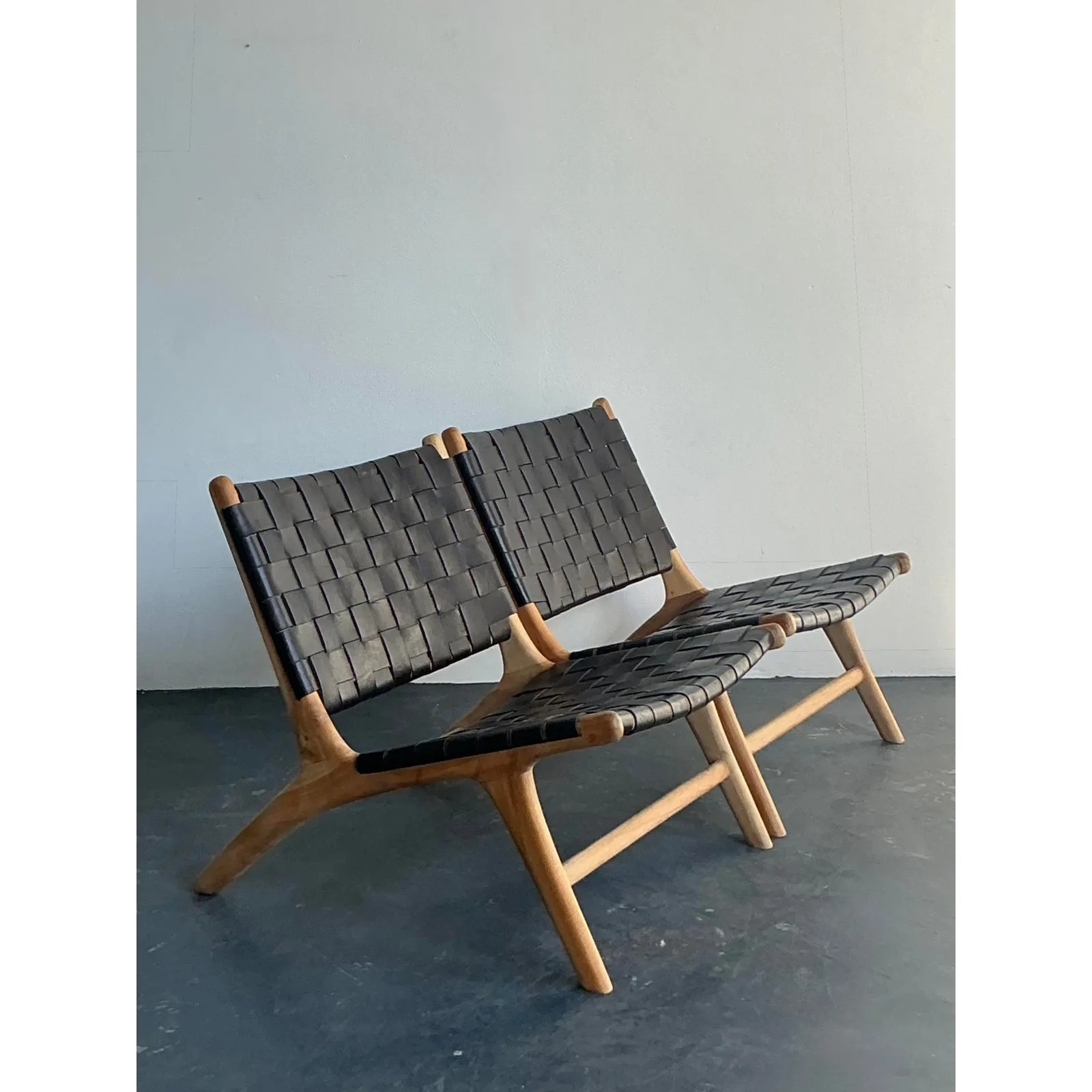 Vintage Boho Woven Leather Lounge Chairs - A Pair — additional photo 2