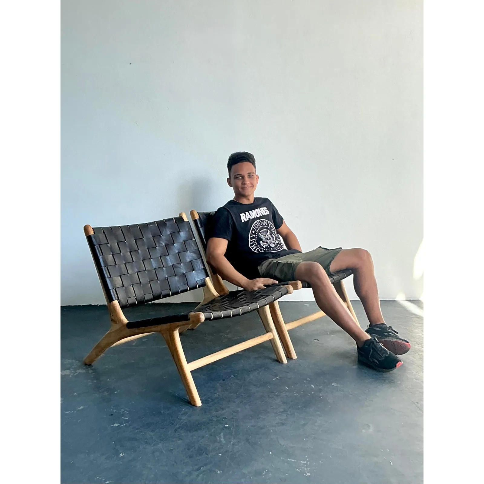 Vintage Boho Woven Leather Lounge Chairs - A Pair — additional photo 7