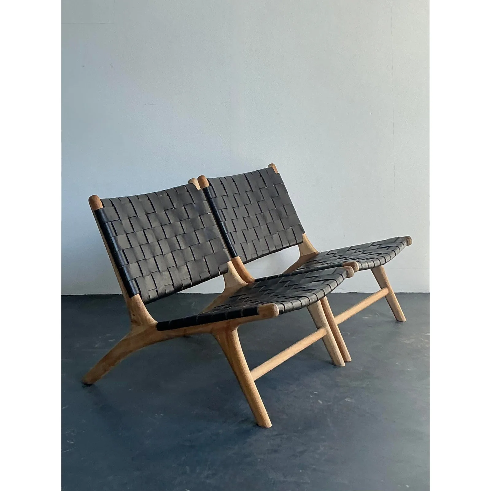 Vintage Boho Woven Leather Lounge Chairs - A Pair — additional photo 3