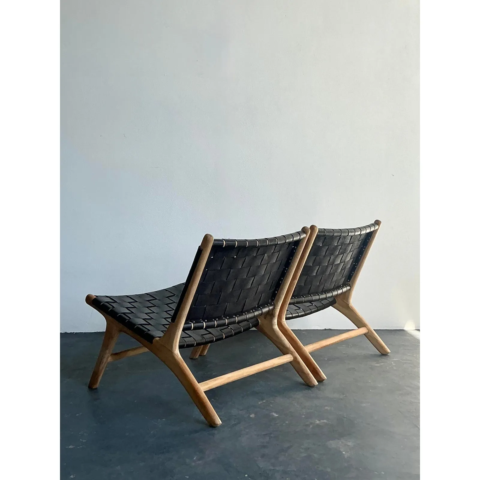 Vintage Boho Woven Leather Lounge Chairs - A Pair — additional photo 8