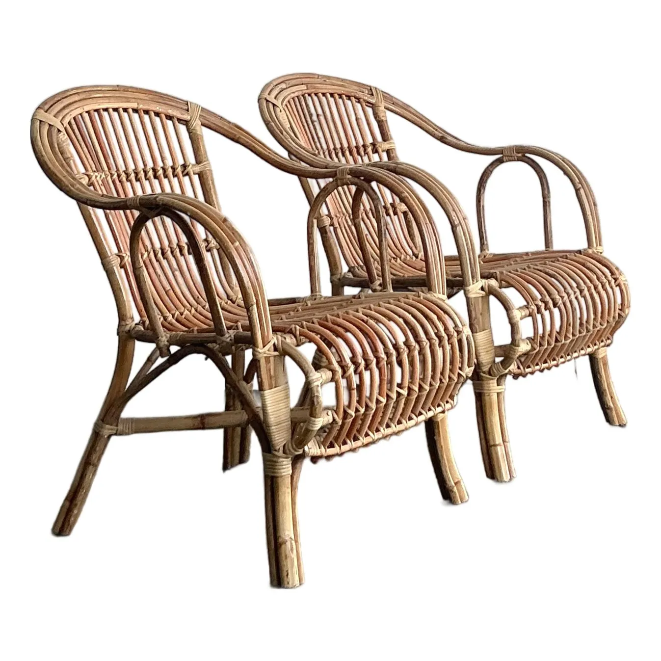 Vintage Boho Bent Rattan Lounge Chairs - A Pair — additional photo 1