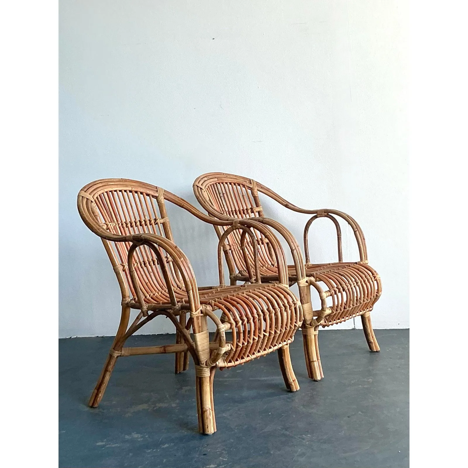Vintage Boho Bent Rattan Lounge Chairs - A Pair — additional photo 3