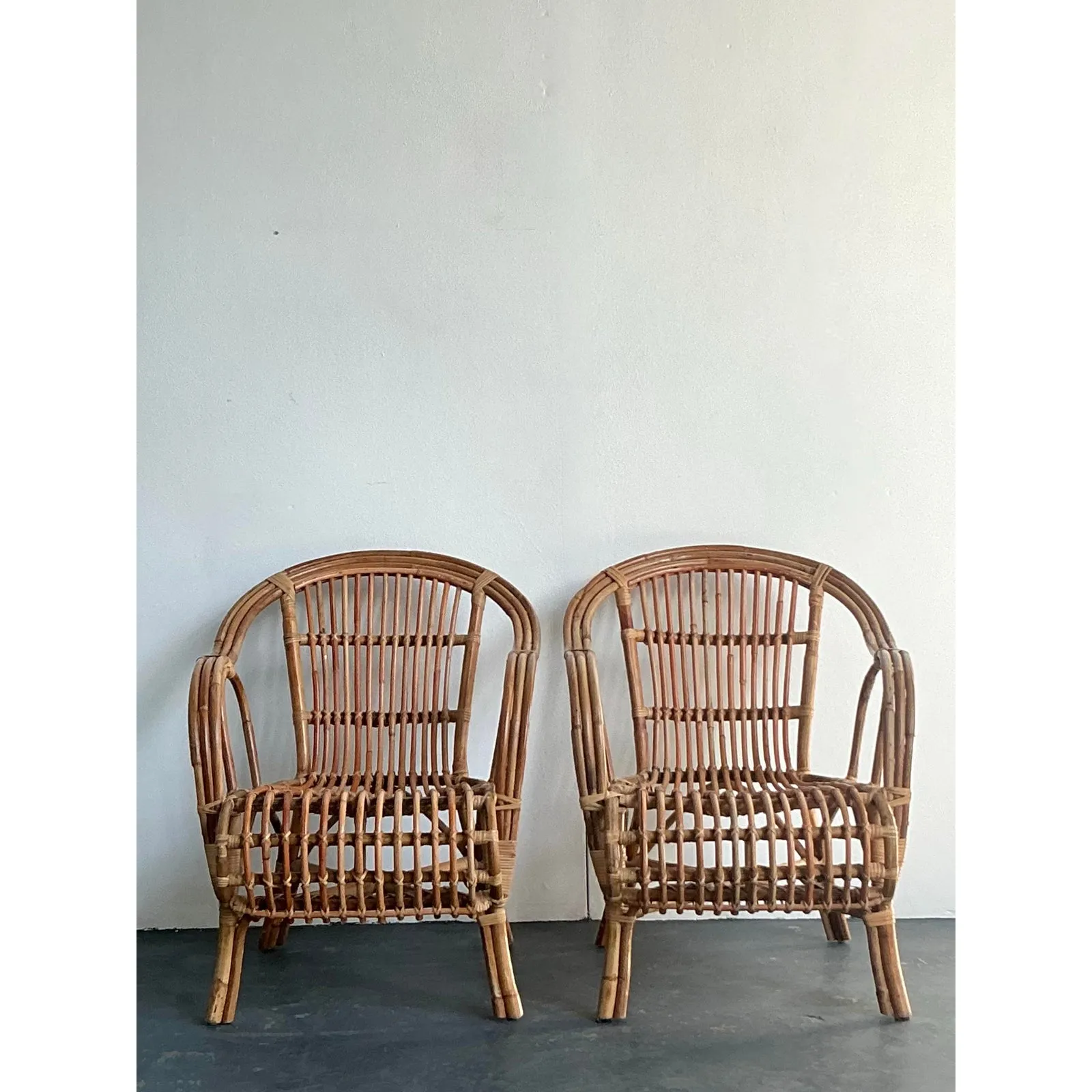 Vintage Boho Bent Rattan Lounge Chairs - A Pair — additional photo 5