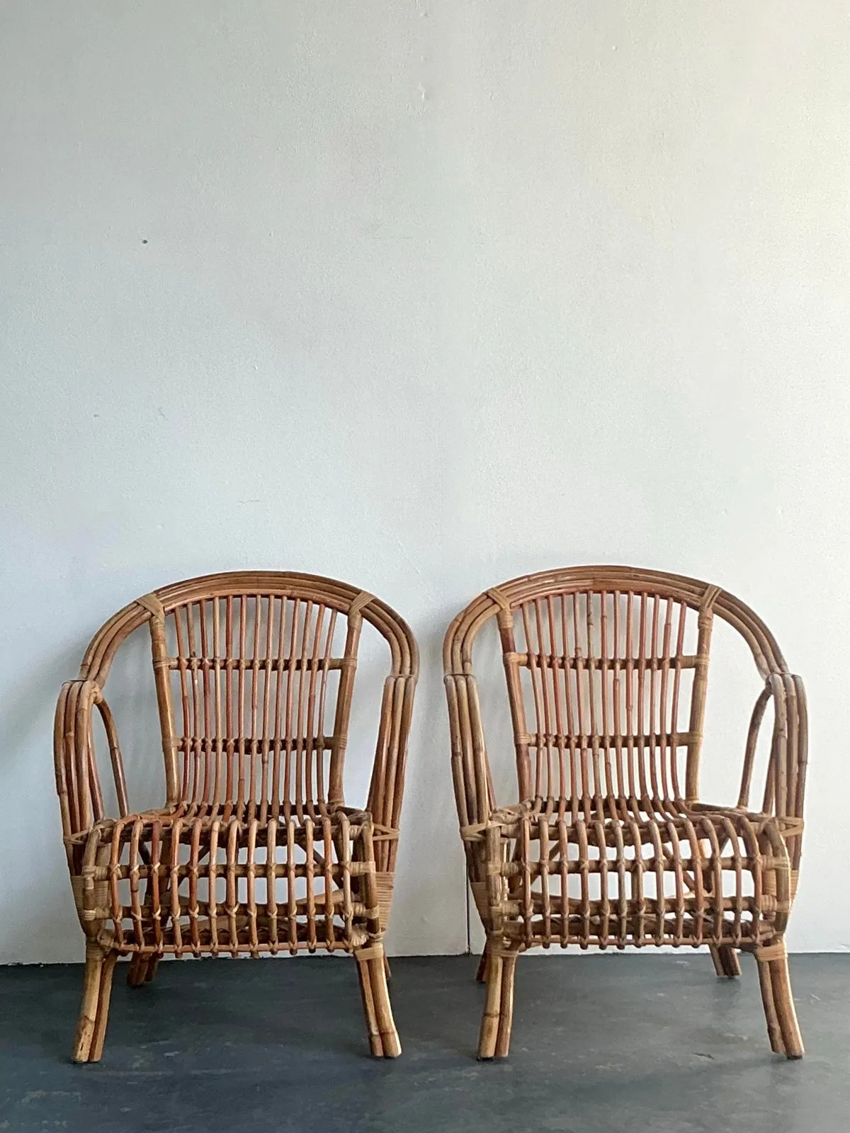 Vintage Boho Bent Rattan Lounge Chairs - A Pair — additional photo 4