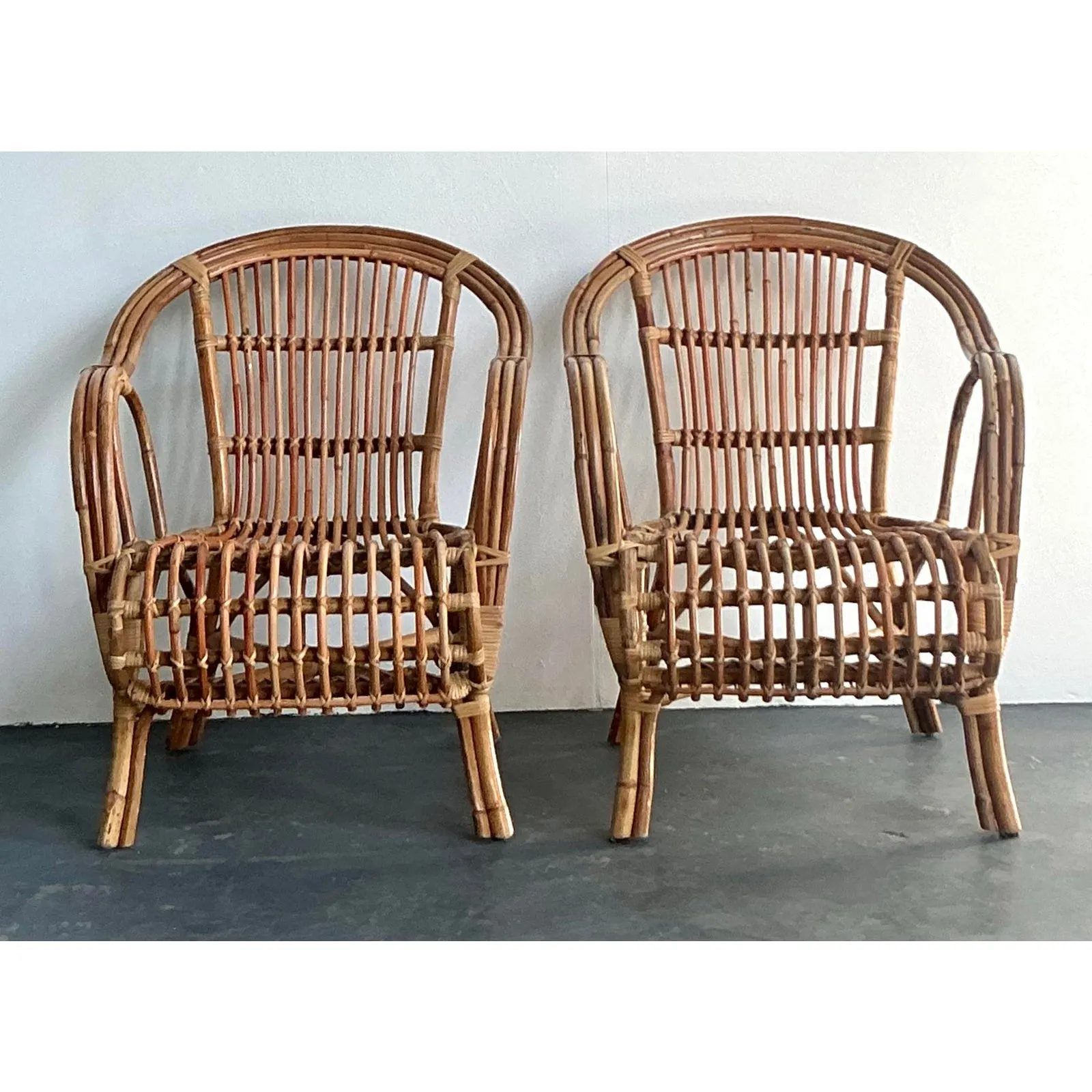 Vintage Boho Bent Rattan Lounge Chairs - A Pair — additional photo 4
