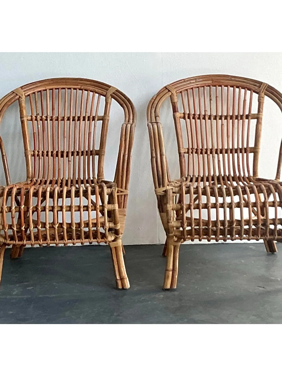 Vintage Boho Bent Rattan Lounge Chairs - A Pair — additional photo 3
