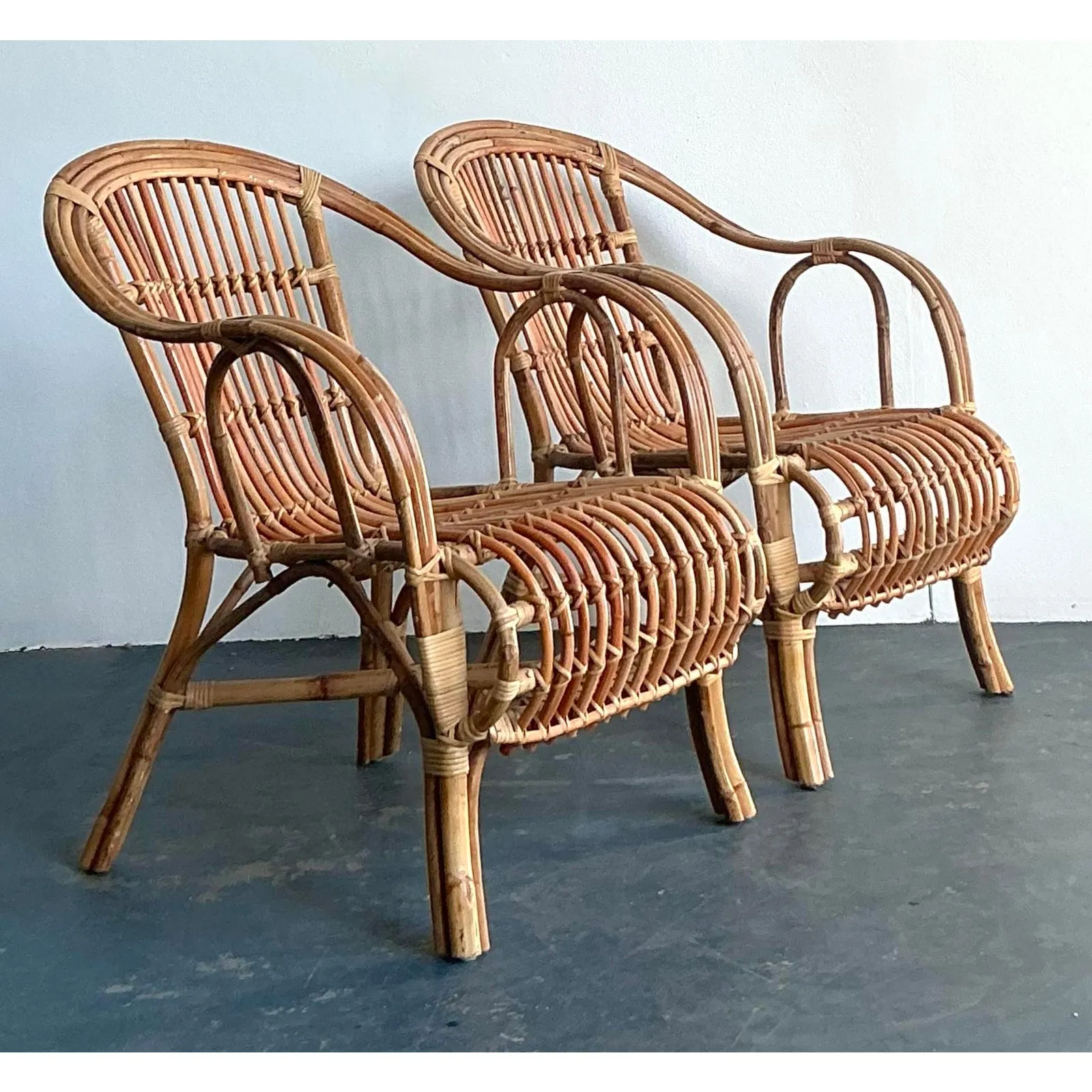 Vintage Boho Bent Rattan Lounge Chairs - A Pair — additional photo 2