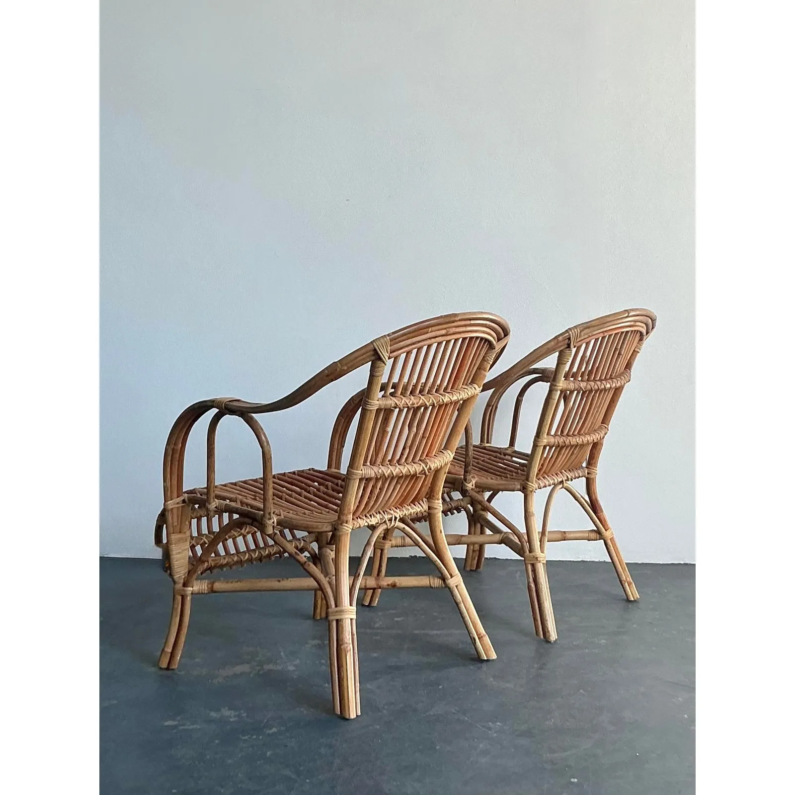 Vintage Boho Bent Rattan Lounge Chairs - A Pair — additional photo 7