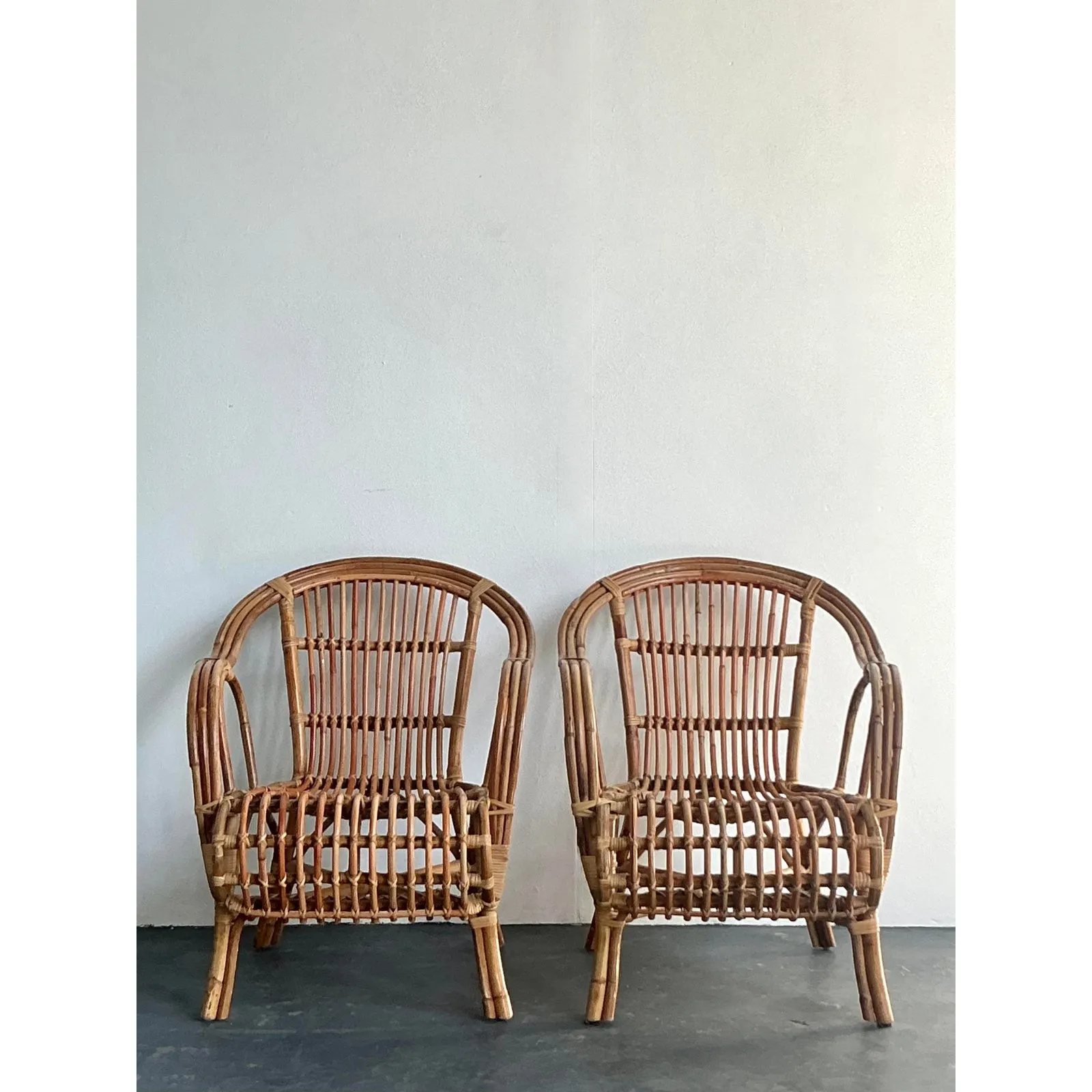 Vintage Boho Bent Rattan Lounge Chairs - A Pair — additional photo 8