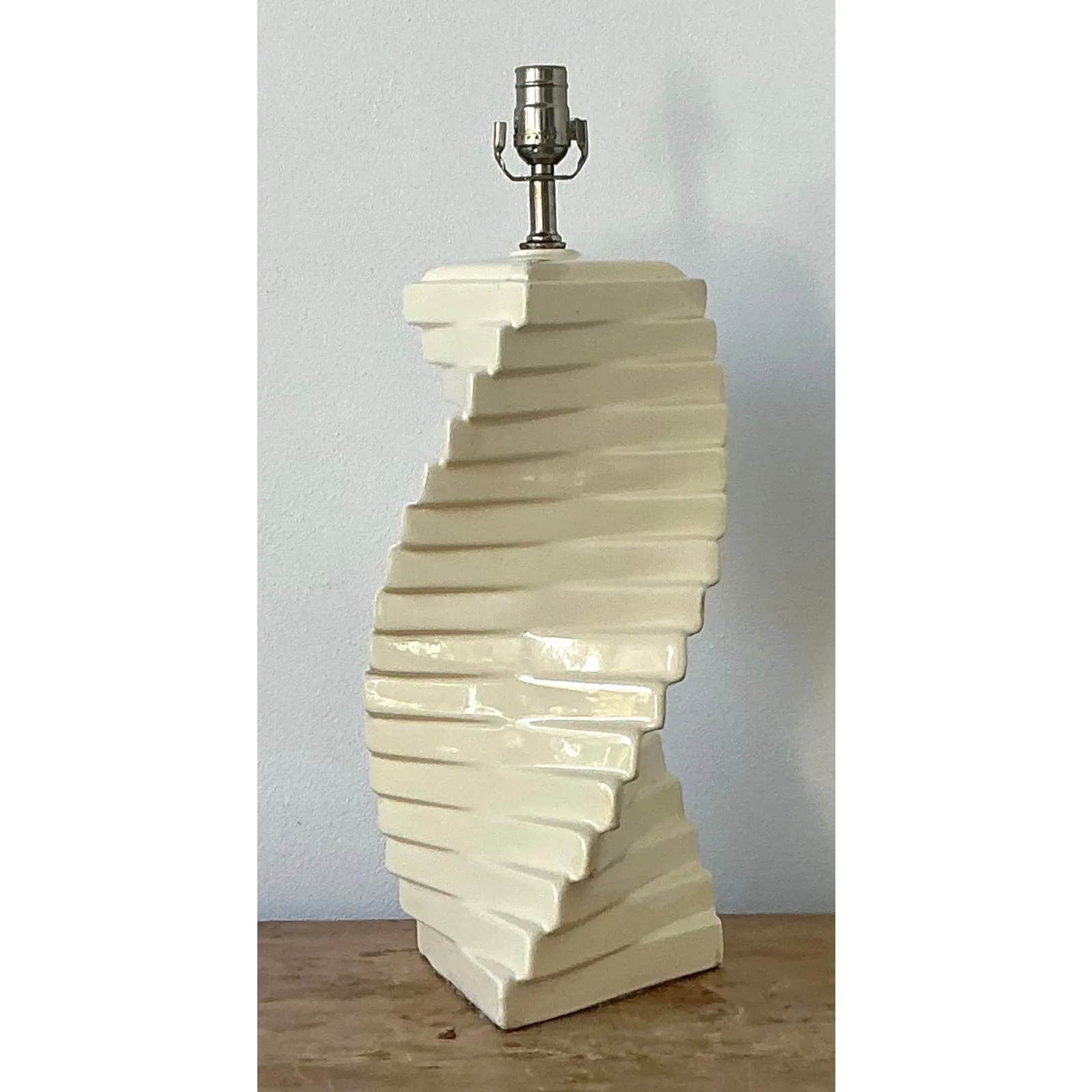 Vintage Boho Glazed Ceramic Twist Lamp — additional photo 3