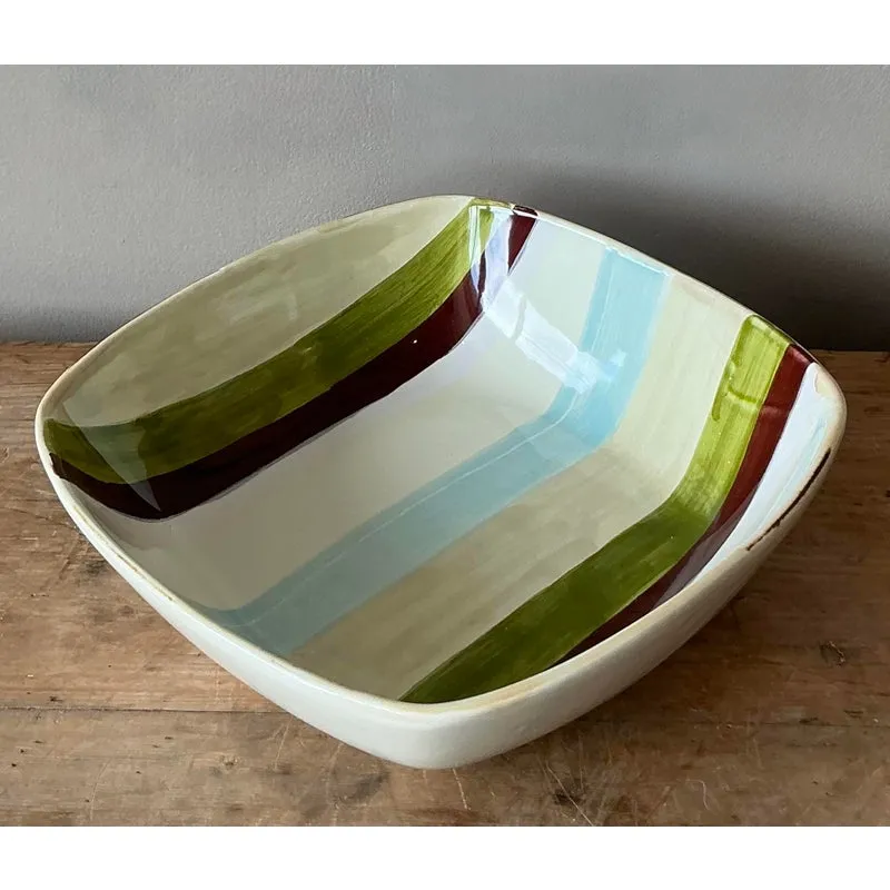 Vintage Boho Italian Vietri Glazed Ceramic Serving Bowl