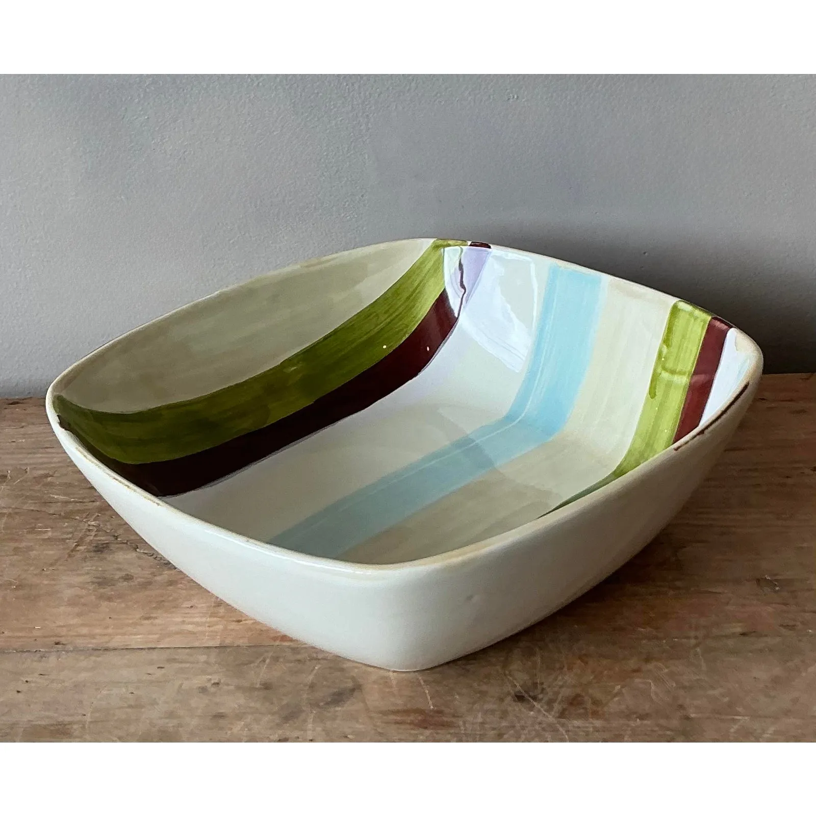 Vintage Boho Italian Vietri Glazed Ceramic Serving Bowl — additional photo 2