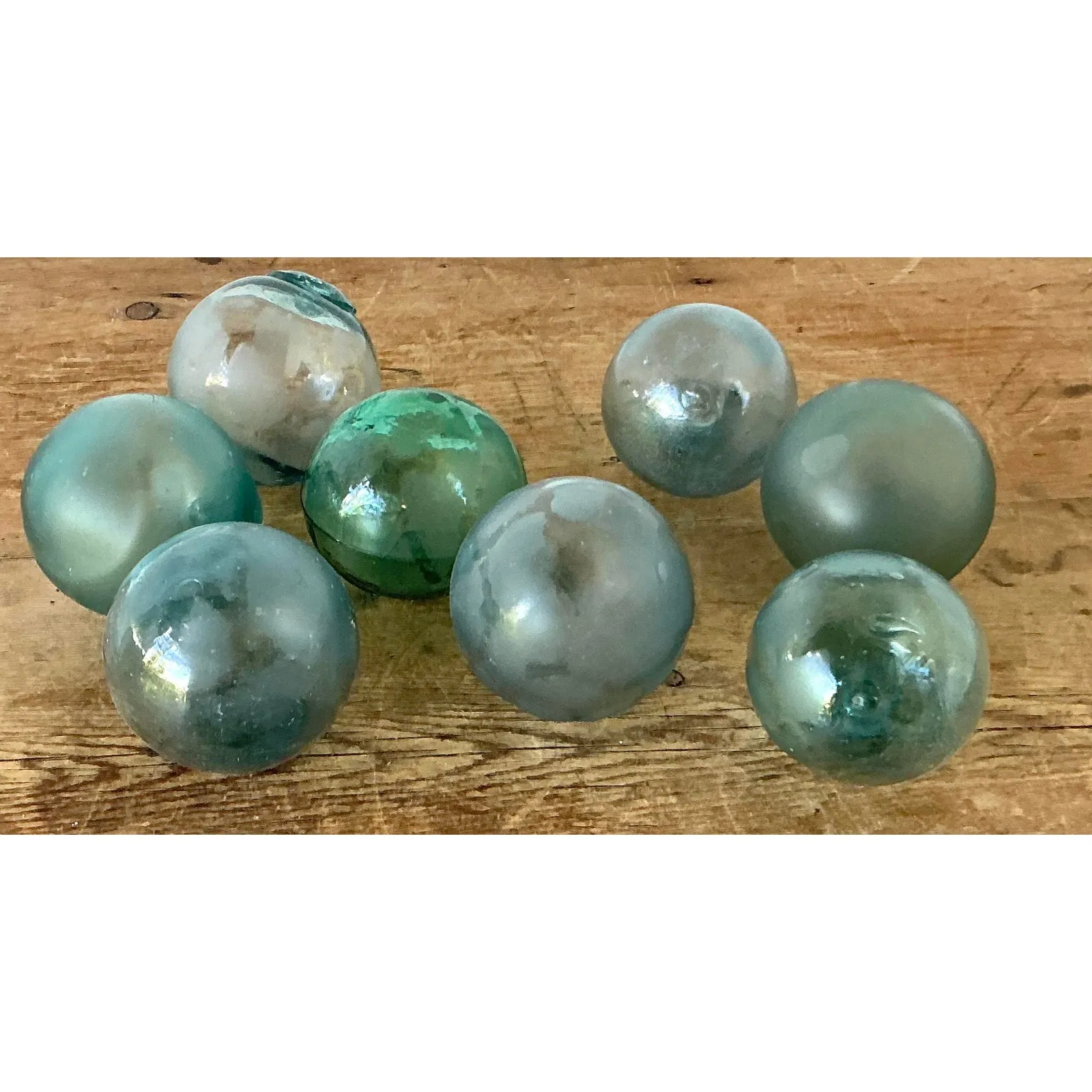 Vintage Boho Green Glass Spheres - Set of 8 — additional photo 3