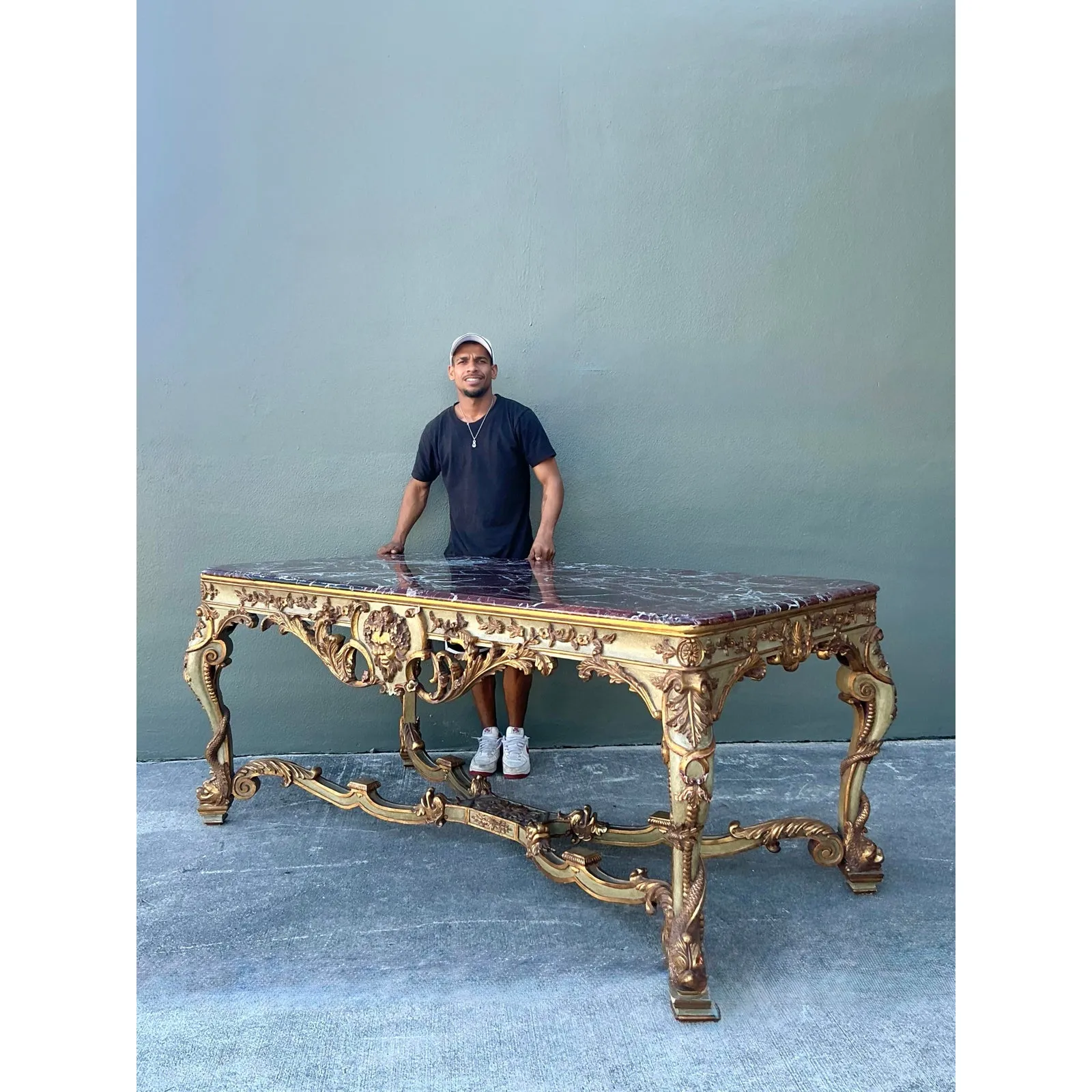 Vintage 19th Century Rococo Parcel Gilt Wood Console Table — additional photo 6