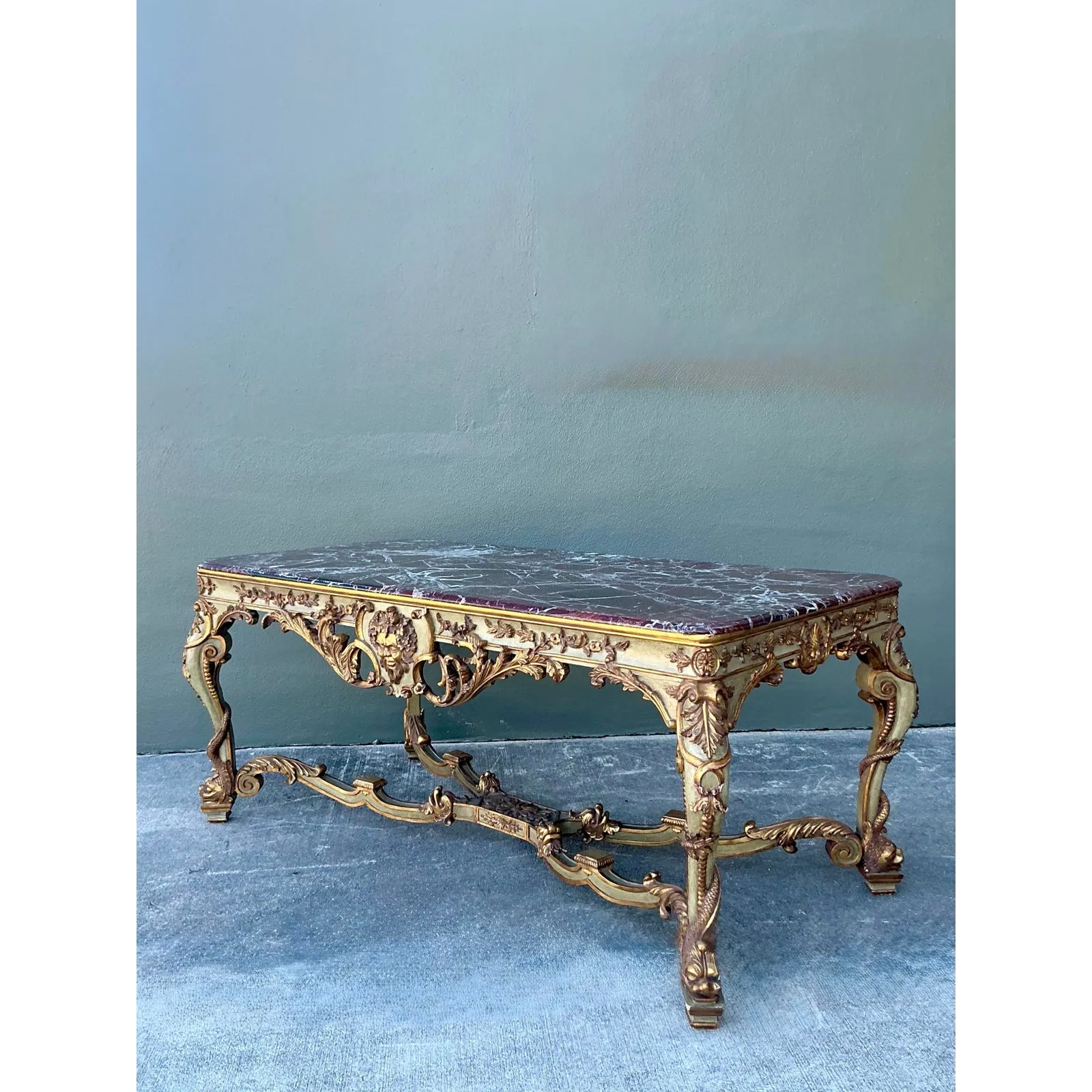 Vintage 19th Century Rococo Parcel Gilt Wood Console Table — additional photo 4