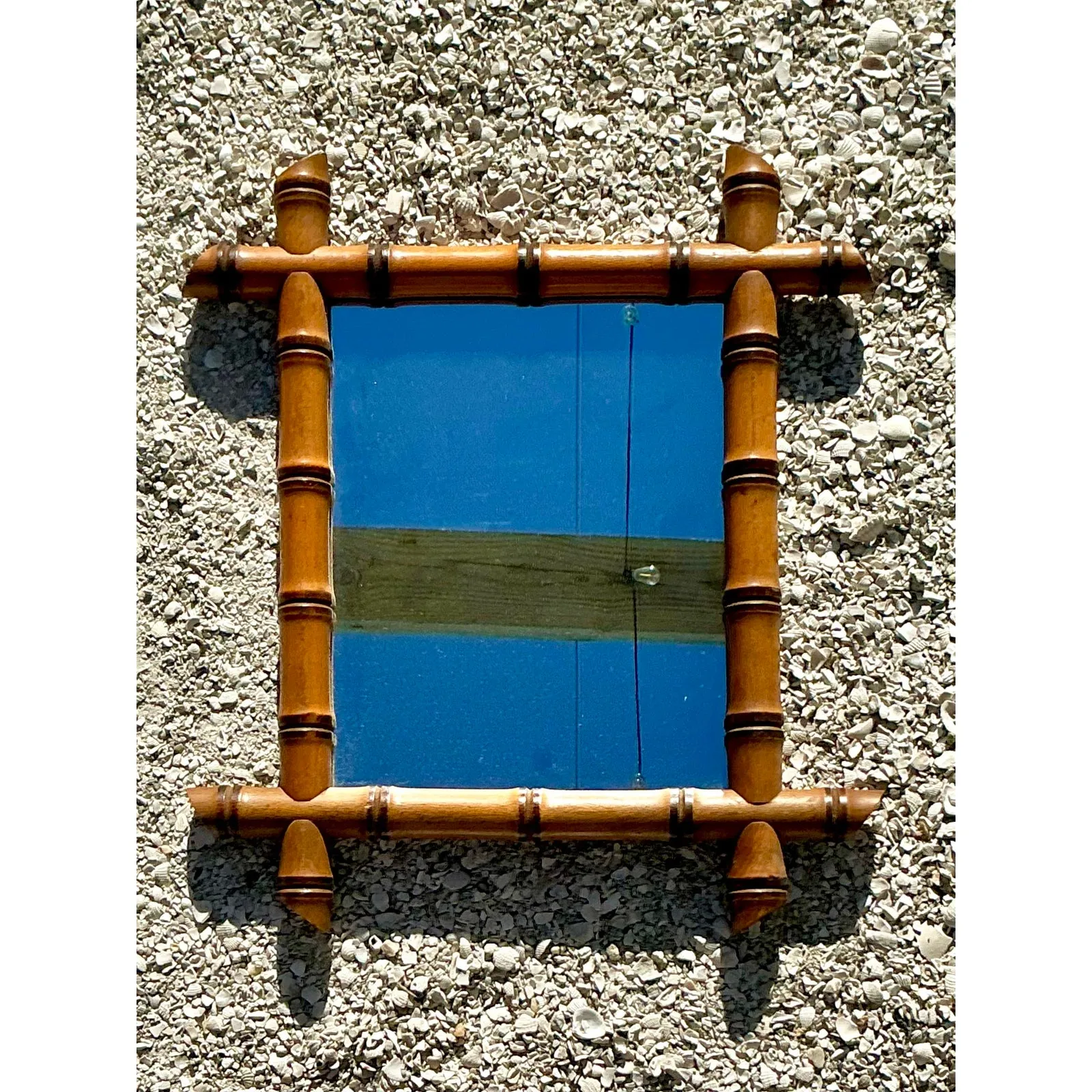 Vintage Boho Carved Bamboo Mirror — additional photo 2