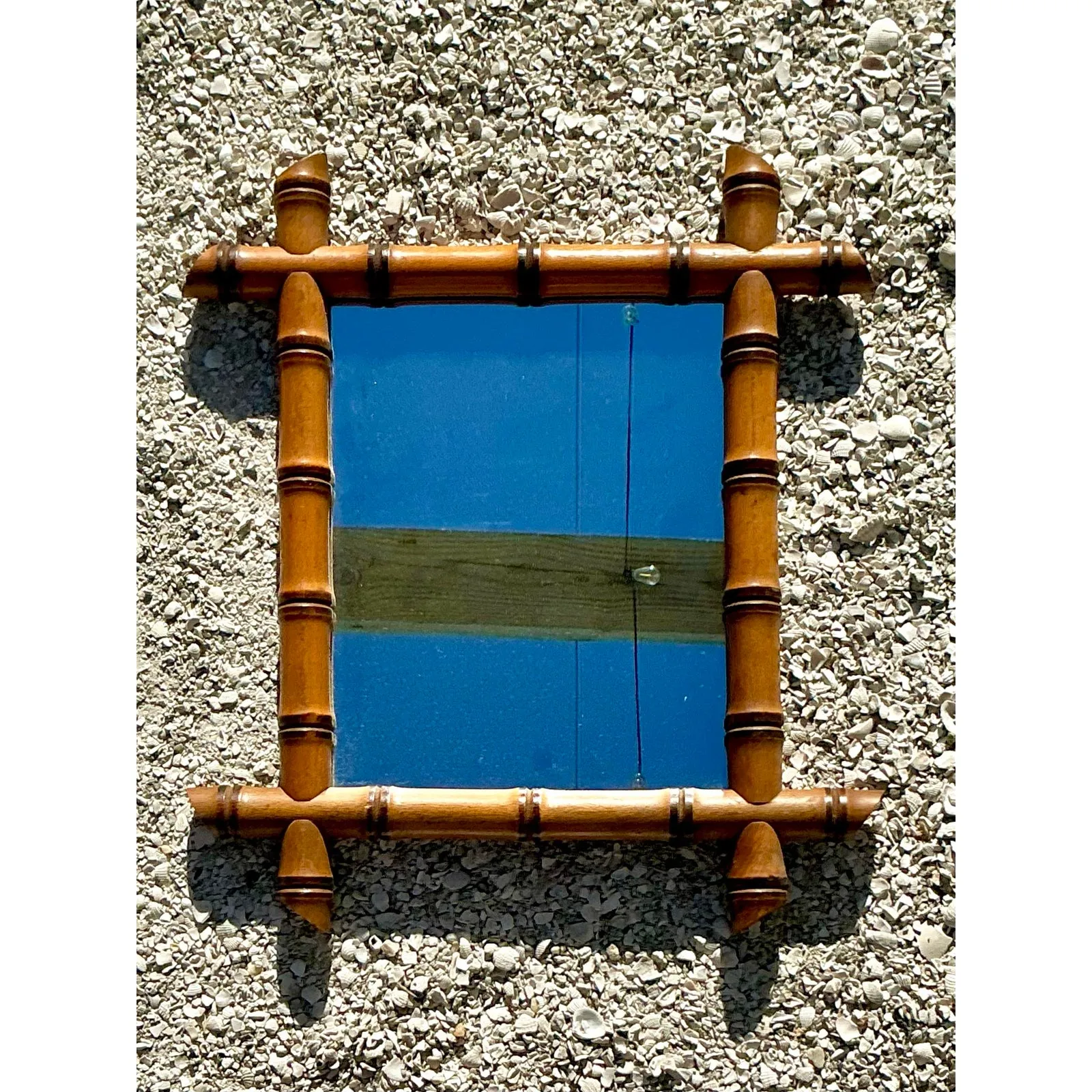 Vintage Boho Carved Bamboo Mirror — additional photo 3