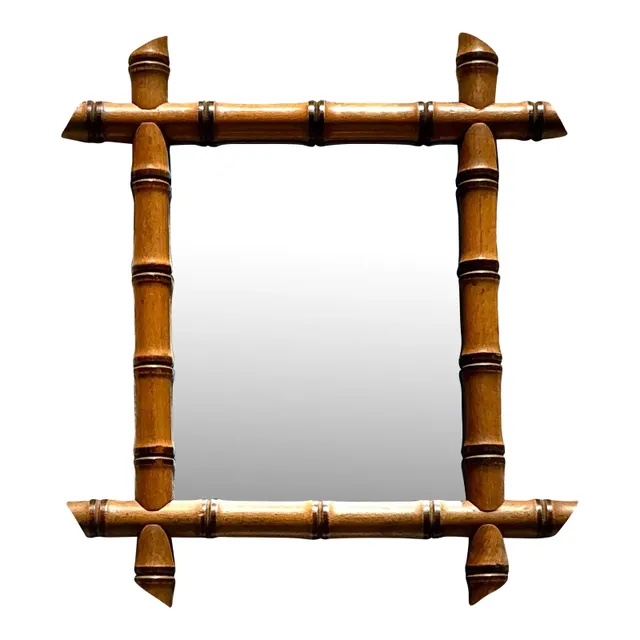 Vintage Boho Carved Bamboo Mirror — additional photo 1