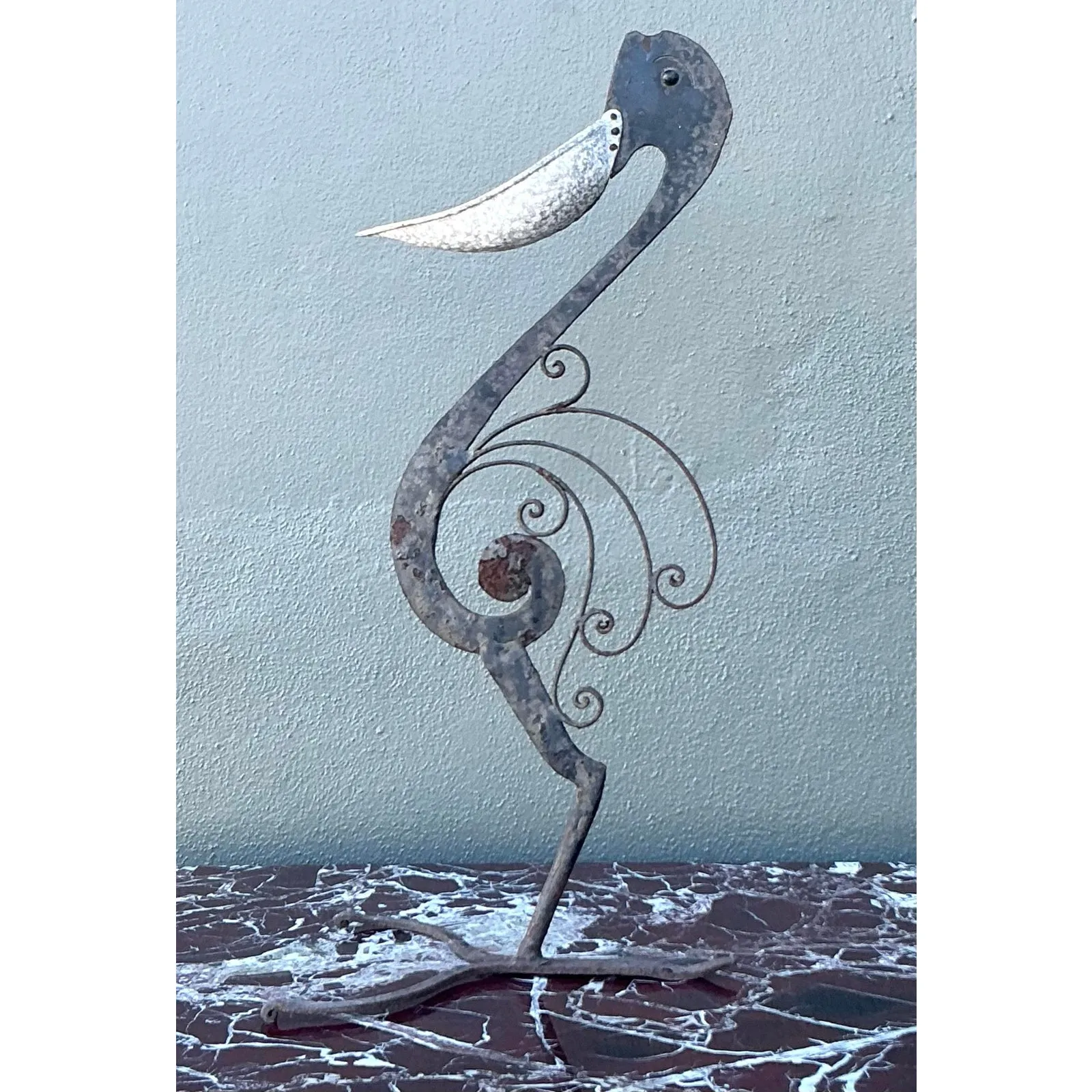 Vintage Boho Wrought Iron Pelican Sculpture — additional photo 1