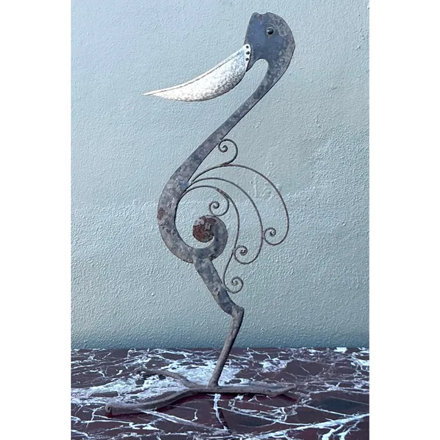Vintage Boho Wrought Iron Pelican Sculpture — additional photo 1