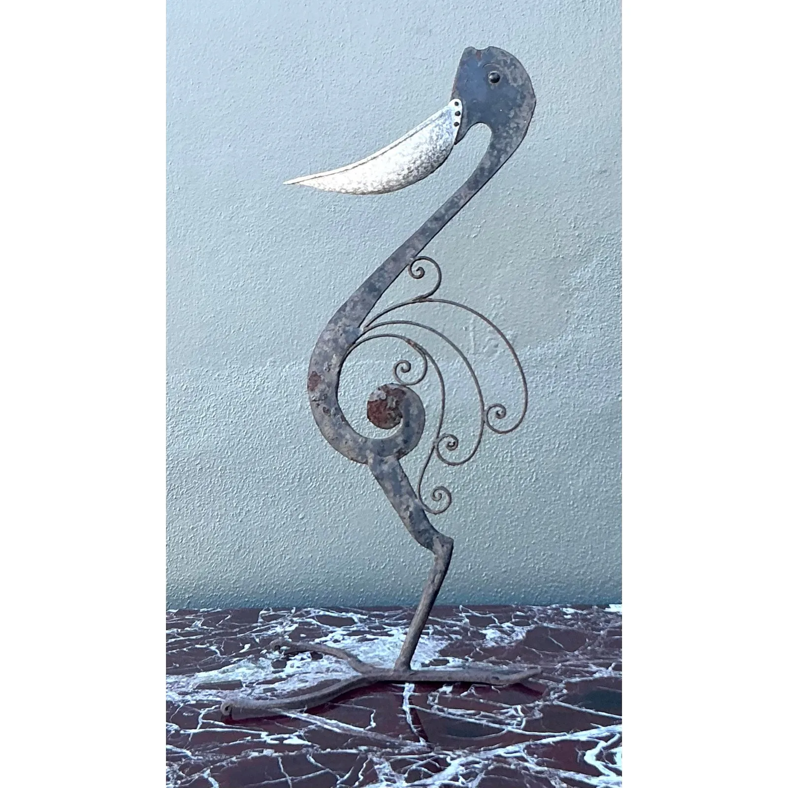 Vintage Boho Wrought Iron Pelican Sculpture — additional photo 2