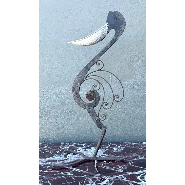 Vintage Boho Wrought Iron Pelican Sculpture — additional photo 2
