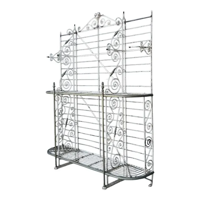 Vintage Boho French Wrought Iron and Brass Bakers Rack — additional photo 1