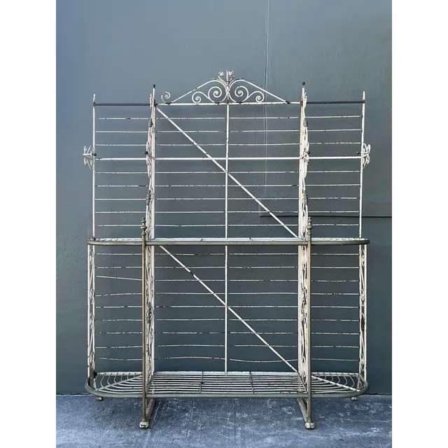Vintage Boho French Wrought Iron and Brass Bakers Rack — additional photo 2