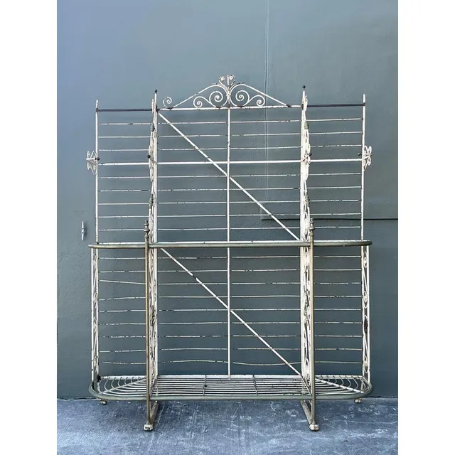 Vintage Boho French Wrought Iron and Brass Bakers Rack — additional photo 4