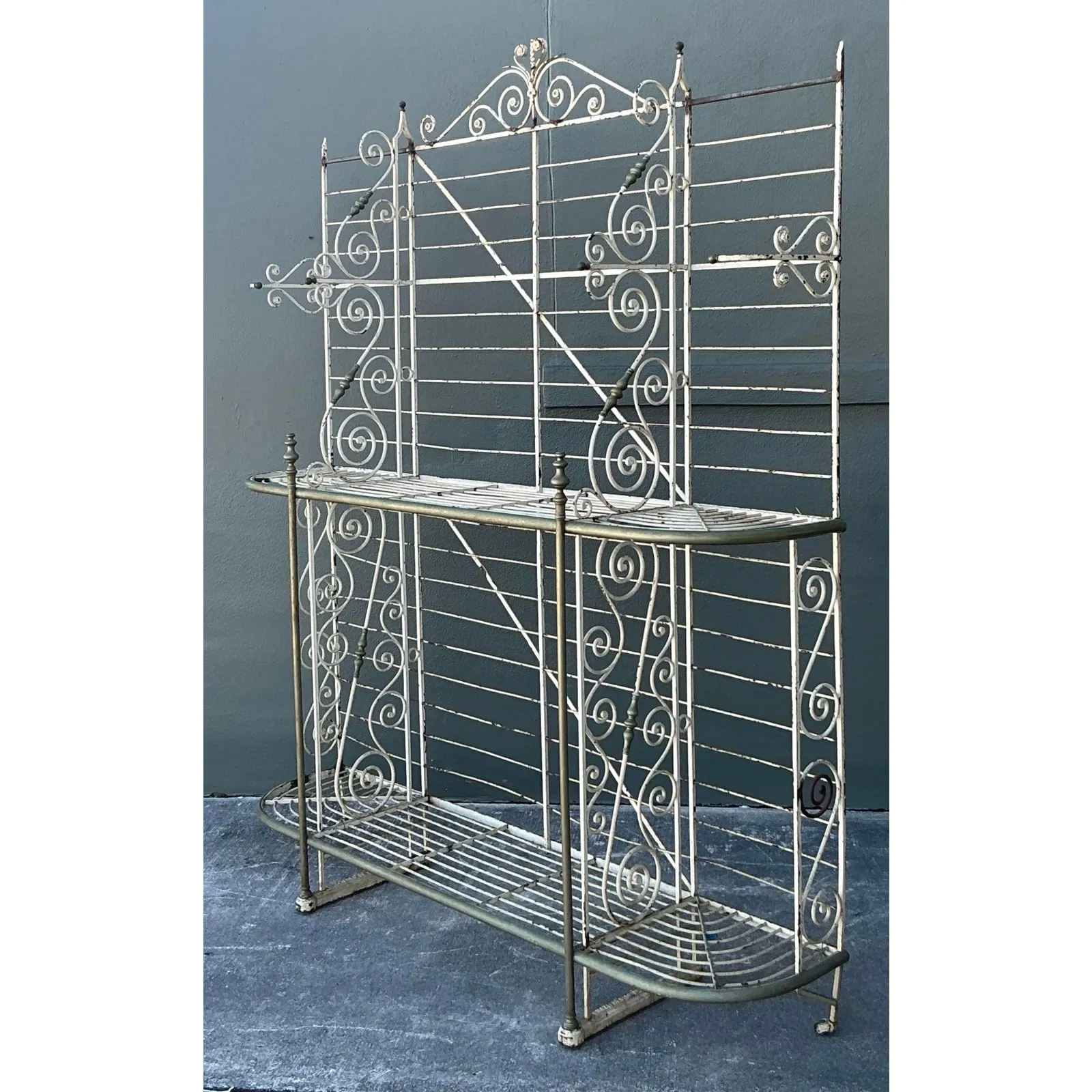 Vintage Boho French Wrought Iron and Brass Bakers Rack — additional photo 8