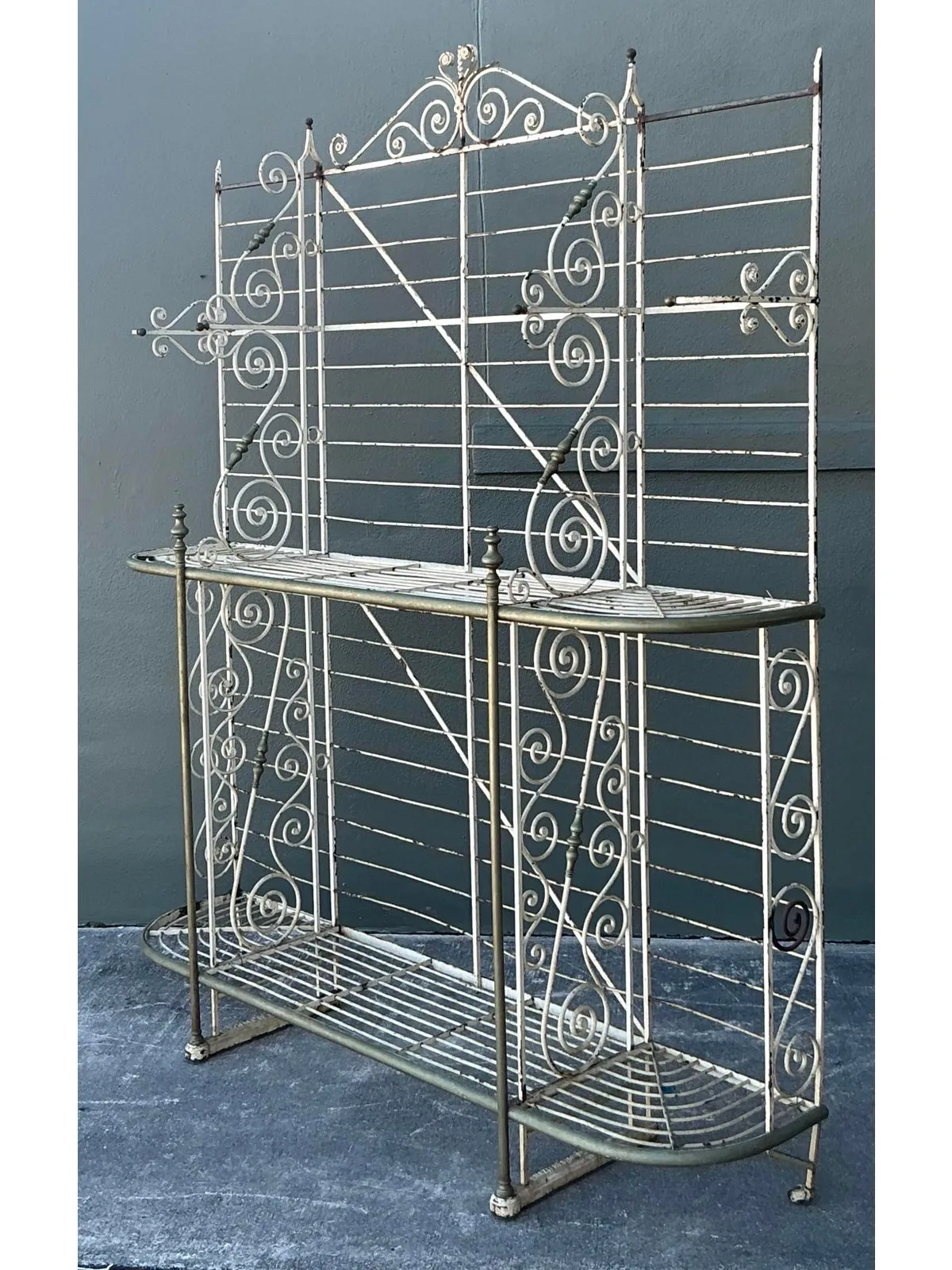 Vintage Boho French Wrought Iron and Brass Bakers Rack — additional photo 7