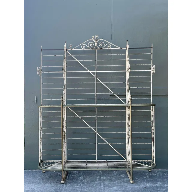 Vintage Boho French Wrought Iron and Brass Bakers Rack — additional photo 5