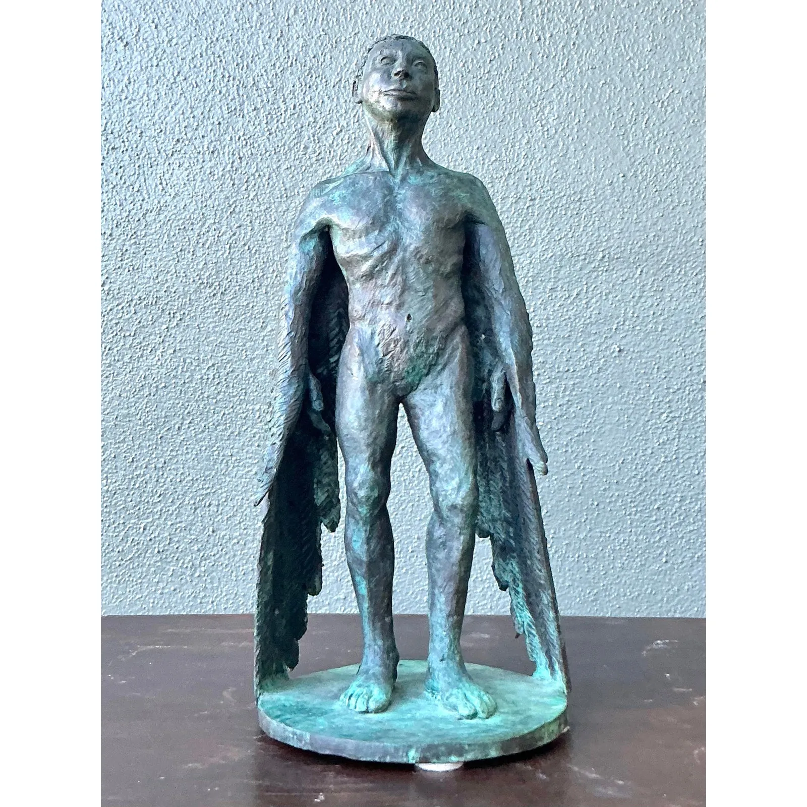 Vintage Boho Bronze Sculpture of Winged Man — additional photo 1