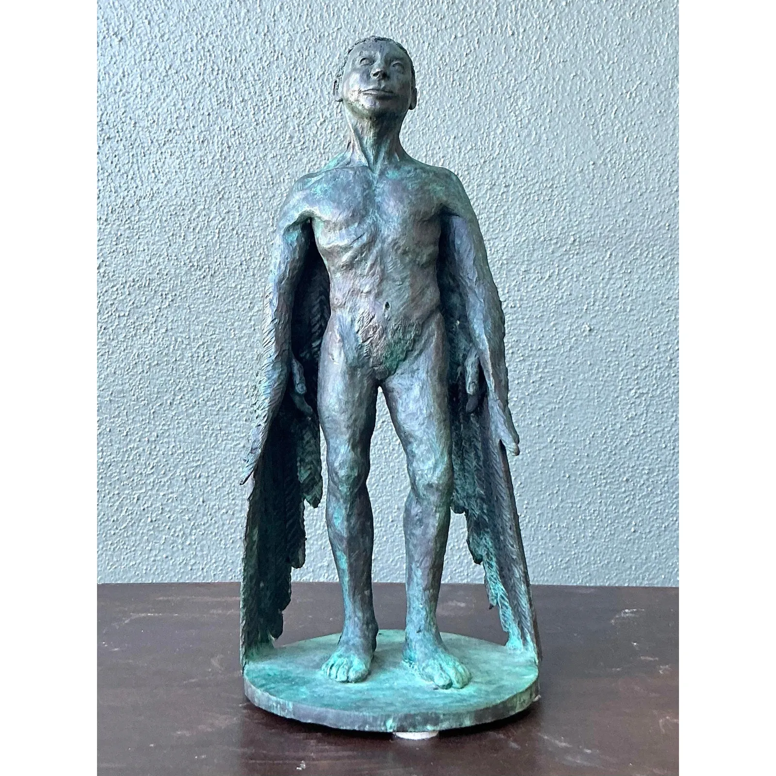 Vintage Boho Bronze Sculpture of Winged Man — additional photo 2