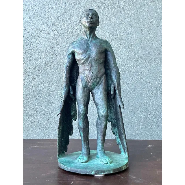 Vintage Boho Bronze Sculpture of Winged Man — additional photo 2