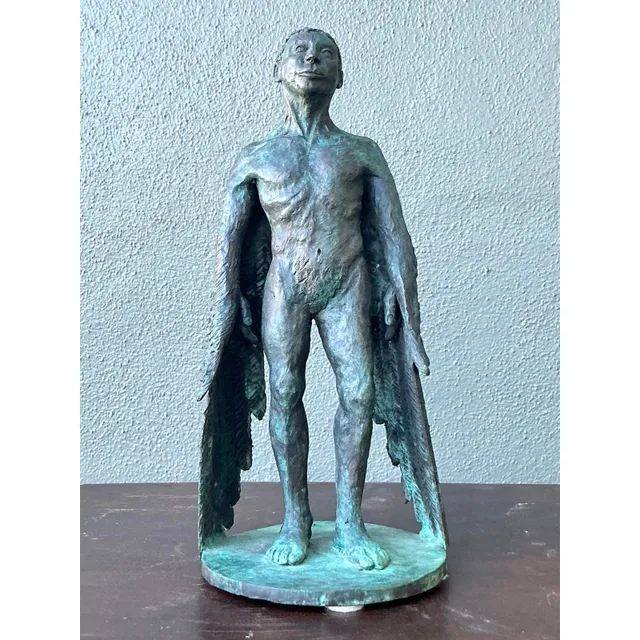 Vintage Boho Bronze Sculpture of Winged Man — additional photo 3